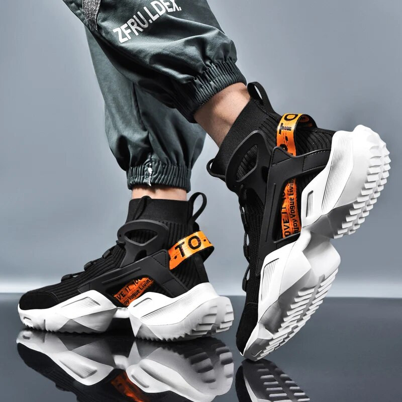 Νέα φθινοπωρινά ανδρικά ψηλά, καθημερινά αθλητικά παπούτσια Flying Weaving Παπούτσια για τρέξιμο High Street Popcorn Sock Chaussures υψηλής ποιότητας Zapatillas