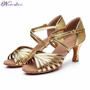 Професионални сребристо-златни обувки за салса танци за жени Намалени обувки за латино танци Популярни секси обувки за салса дамски ток 5 см/7 см