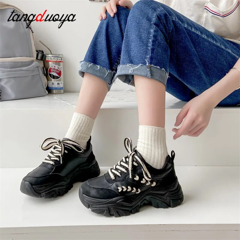 Χοντρό πάτο που αυξάνει το ύψος παπούτσια γυναικεία αθλητικά παπούτσια γυναικεία παχιά παπούτσια με πλατφόρμα γυναικεία πάνινα παπούτσια harajuku lolita running sho