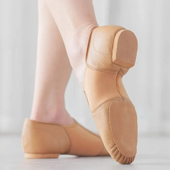 Δερμάτινα Παπούτσια Jazz Slip-on Splied Elastic Soles Παπούτσια χορού Γυναικεία Four Seasons Καφέ Μαύρα Μπαλέτα Μοντέρνα παπούτσια για χορό
