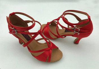 Модни професионални дамски обувки за латино танци бални обувки за салса танго сватбени и парти обувки червен сатен 6232R