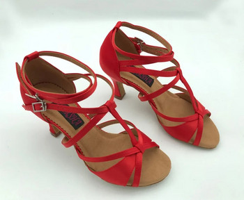 Μοδάτα επαγγελματικά γυναικεία λάτιν παπούτσια χορού παπούτσια χορού salsa tango παπούτσια γάμου και πάρτι κόκκινο σατέν 6232R