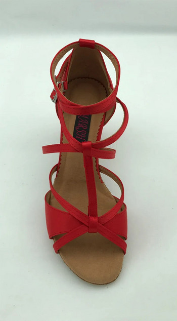 Модни професионални дамски обувки за латино танци бални обувки за салса танго сватбени и парти обувки червен сатен 6232R