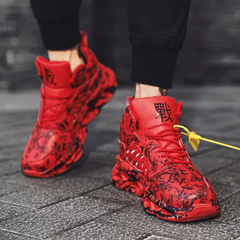 Pánske tenisky s vysokým pásom, jeseň/zima, pouličná móda, bežecké topánky s graffiti zvrškom, pohodlná ľahká pánska obuv