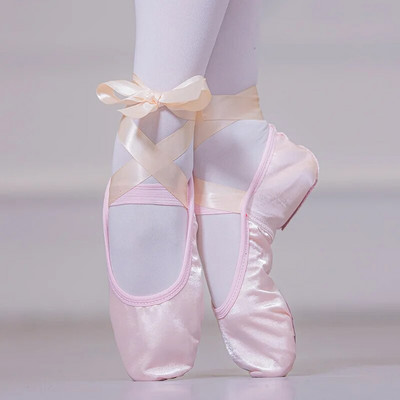 Balet din satin cu curele din panglică Deget rotund Yoga pentru interior Fete adulte, talpă moale, pantofi de balerină de dans