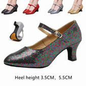 Uued Glitter kaasaegsed tantsujalatsid naiste tüdrukute tantsukingad Suletud varbaga tantsukingad Tango Salsa ladina tantsujalatsid naistele 3,5 cm 5,5 cm
