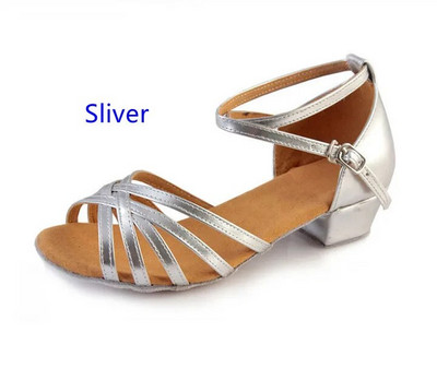 Nové dievčenské detské/detské tanečné topánky na spoločenské tango, salsu, latino tance, dámske zlato-strieborné, čierne, leopardie, nízky podpätok 3,5 cm