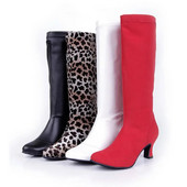 PU-nahast ülemine lehma seemisnahast tald üle põlve Saapad Naiste terava ninaga elastne veniv paks konts 5 cm kõrged ratsasaapad tantsukingad