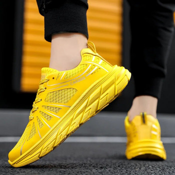 Горещи летни мрежести дишащи двойки обувки за бягане Модни жълти мъжки спортни маратонки Противоударни неплъзгащи се дамски спортни обувки