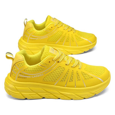Vară fierbinte cu plasă respirabil cupluri pantofi de alergat pantofi sport pentru bărbați, galbeni de modă, pantofi sport anti-șoc, anti-alunecare