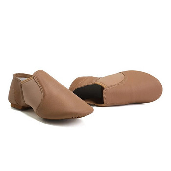 RUYBOZRY Джаз обувки от естествена кожа Тан черни противоплъзгащи се подметки Джаз обувки Прохождащи момичета Дамски гимнастически унисекс джазови обувки