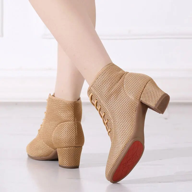 Salsa plesne cipele Ženske latino plesne cipele Visoke čizme za jazz ples Potpetice 5 cm Mrežaste tenisice za ples na otvorenom za odrasle žene