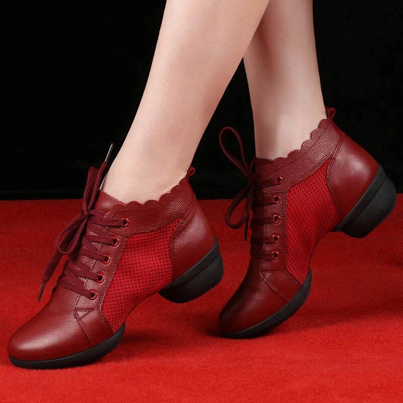 Tantsujalatsid Naistele Moodne pehme välistald Jazz-tossud Ehtsast nahast hingav naiste tantsimine Fitness Sport