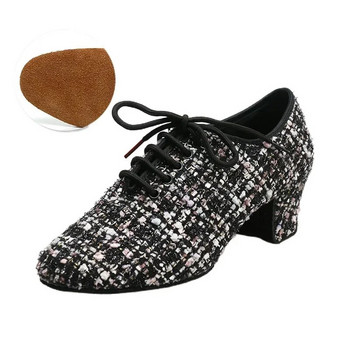Професионални бални обувки за латино танци за жени платнена горна част със затворени пръсти на висок ток валс обувки за социални танци розово бяло черно