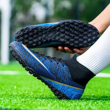 Футболни обувки Мъжки TF/FG Нов списък Сини високи противоплъзгащи се футболни обувки на открито Детски ученически маратонки за футбол на закрито