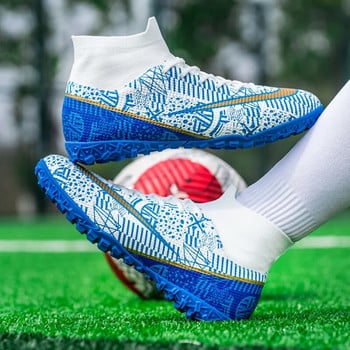 Футболни обувки Мъжки TF/FG Нов списък Сини високи противоплъзгащи се футболни обувки на открито Детски ученически маратонки за футбол на закрито