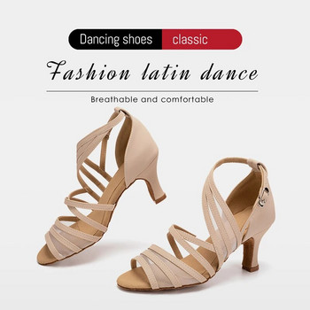 DKZSYIM Γυναικεία Παπούτσια Χορού Επαγγελματικά Latin Ballroom Tango Velvet Net Indoor Soft Sole Dance Shoes for Lady Girl 5-7cm Outdoor