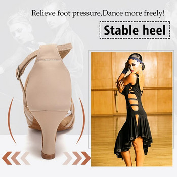 DKZSYIM Γυναικεία Παπούτσια Χορού Επαγγελματικά Latin Ballroom Tango Velvet Net Indoor Soft Sole Dance Shoes for Lady Girl 5-7cm Outdoor