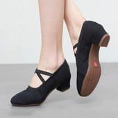 Deju apavi sievietēm, meitenēm, dāmām, latīņu balles zāle, modernas salsas treniņu deju apavi ar slēgtu purngalu Kvadrātveida deju mīksta gumijas zole