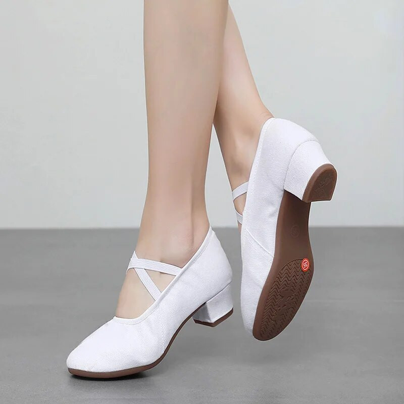 Deju apavi sievietēm, meitenēm, dāmām, latīņu balles zāle, modernas salsas treniņu deju apavi ar slēgtu purngalu Kvadrātveida deju mīksta gumijas zole