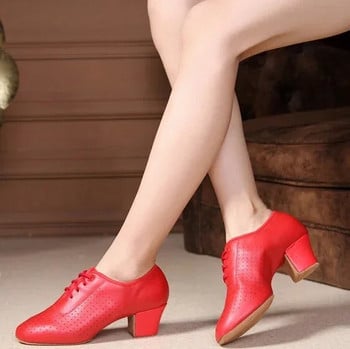 5CM Heel Cowhilde Leather Дамски обувки за латино танци Обувки за учители Обувки за момичета Валс Танго Фокстрот Танцови обувки Леопардови бални обувки