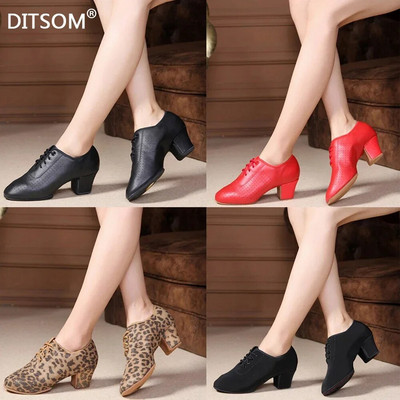 5CM Heel Cowhilde Leather Women`s Latin Dance Shoes Teacher`s Shoe Girls Waltz Tango Foxtrot Dance Shoes Leopard Ballroom Shoes