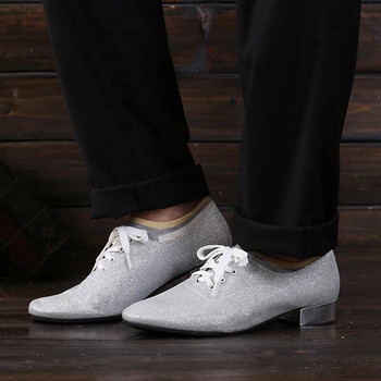 Мъжки обувки за бални танци с нисък ток Сребърни блестящи обувки за танго латино танци за мъже Обувки за момчета Танцови маратонки Модерни джаз обувки