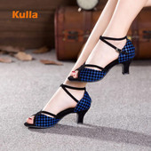 Pantofi de dans salsa pentru femei, argintiu, bleumarin, pantofi de dans latino, talpă exterioară moale, pantofi de dans tango pentru fete, sandale de damă, tocuri