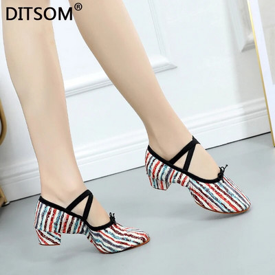 Summer Dancing Shoes For Women Middle Heel Soft Girls Ballet Jazz Dance Shoes Belly Yoga Latin Dance Shoes Teachers`s Shoes