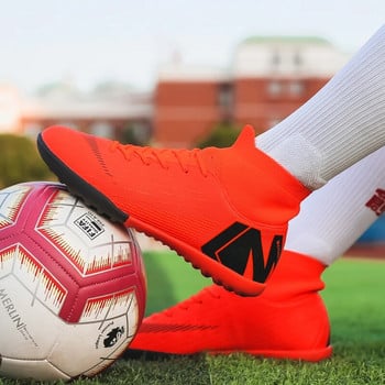 Мъжки футболни бутонки Футболни обувки Тренировъчни бутонки за глезени Професионални външни устойчиви на износване неплъзгащи се дълги шипове TF/FG Червени нови