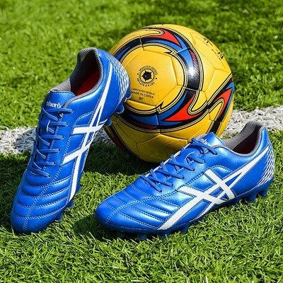 Υψηλής ποιότητας επώνυμα δερμάτινα μπλε Unisex Παπούτσια ποδοσφαίρου πέντε πλευρών αναπνεύσιμα Ανδρικά παπούτσια ποδοσφαίρου Αντιολισθητικά Γυναικεία αθλητικά αθλητικά παπούτσια