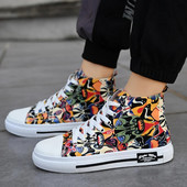 Pantofi sport din pânză imprimate cu graffiti de înaltă, pantofi de sport pentru femei, cuplu hip hop, pantofi bărbați pantofi grosi din pânză, espadrile pentru femei