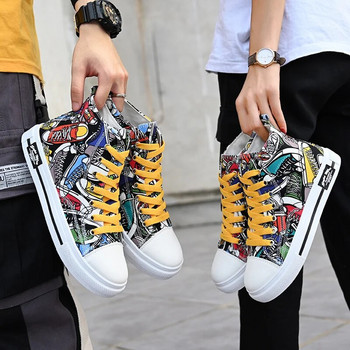 Платнени спортни обувки с щампа на високи графити Дамски двойки Маратонки за хип-хоп борд Мъжки масивни платнени обувки Дамски еспадрили