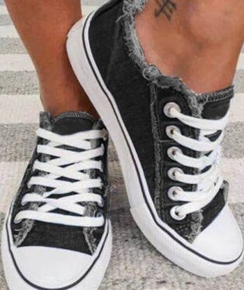 Παπούτσια καμβά για γυναίκες 2022 Μόδα Lace Up Flat Sneakers Μονόχρωμα Casual Γυναικεία Βουλκανιζέ Παπούτσια Plus Size