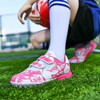 Модни розови детски евтини футболни обувки Hook and Loop Момчета Момичета Тренировъчни футболни бутонки Детски футболни обувки Футзални маратонки