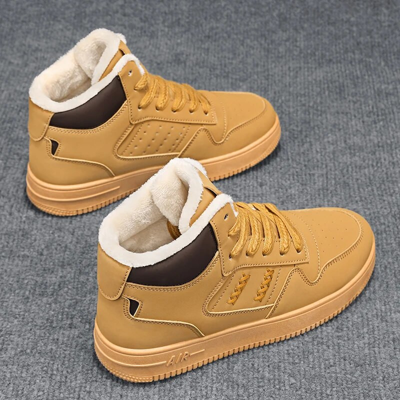 Madingi pliušiniai vyriški aukšti riedlenčių batai, odiniai viršus, atsparūs vandeniui ir šilti studentų laisvalaikio žiemos batai