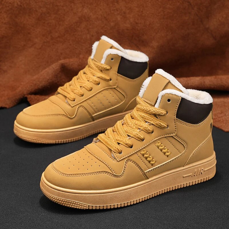 Madingi pliušiniai vyriški aukšti riedlenčių batai, odiniai viršus, atsparūs vandeniui ir šilti studentų laisvalaikio žiemos batai