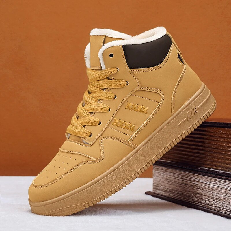 Madingi pliušiniai vyriški aukšti riedlenčių batai, odiniai viršus, atsparūs vandeniui ir šilti studentų laisvalaikio žiemos batai