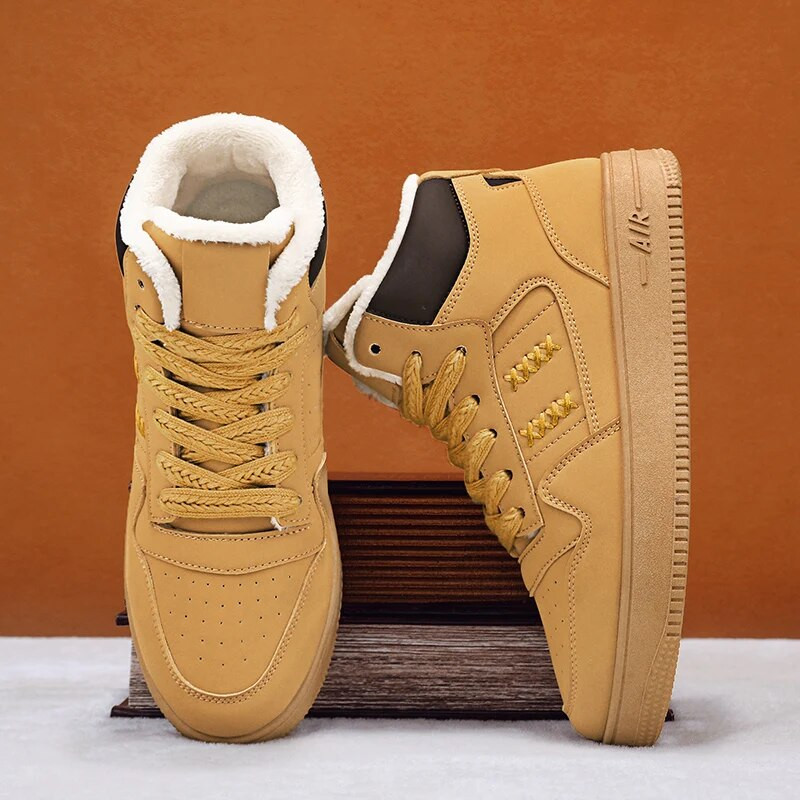 Madingi pliušiniai vyriški aukšti riedlenčių batai, odiniai viršus, atsparūs vandeniui ir šilti studentų laisvalaikio žiemos batai