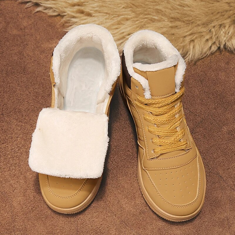 Madingi pliušiniai vyriški aukšti riedlenčių batai, odiniai viršus, atsparūs vandeniui ir šilti studentų laisvalaikio žiemos batai