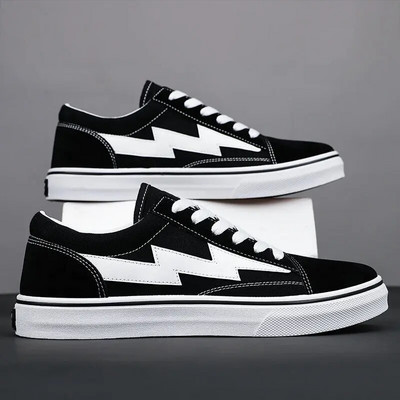Pantofi vulcanizati pentru bărbați Pantofi de skateboard clasici, negri, fulger, pantofi sport la modă pentru băieți, pantofi de skateboarding roșu de stradă