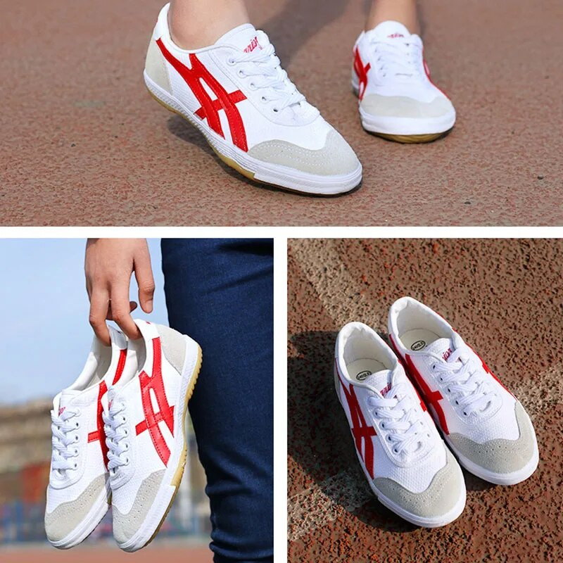USHINE EU34-44 Ποιότητας κόκκινο μπλε καμβάς Κλασικά ρετρό παπούτσια επιτραπέζιας αντισφαίρισης Fitness KungFu TaiChi παπούτσια για άνδρες γυναίκες