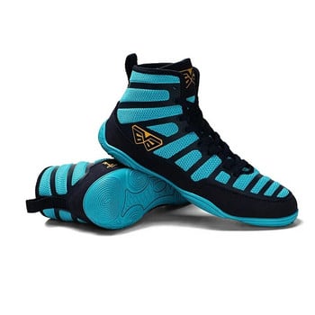 Обувки за борба за мъже Тренировъчни леки високи мъжки професионални боксови обувки Външни меки мъжки спортни маратонки Сини черни