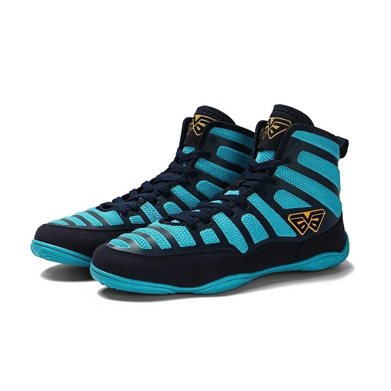 Meeste maadlusjalatsid Treening Kerged kõrge ülaosaga meeste professionaalsed poksijalatsid õues, pehmed meeste sporditrenažöörid, sinine must