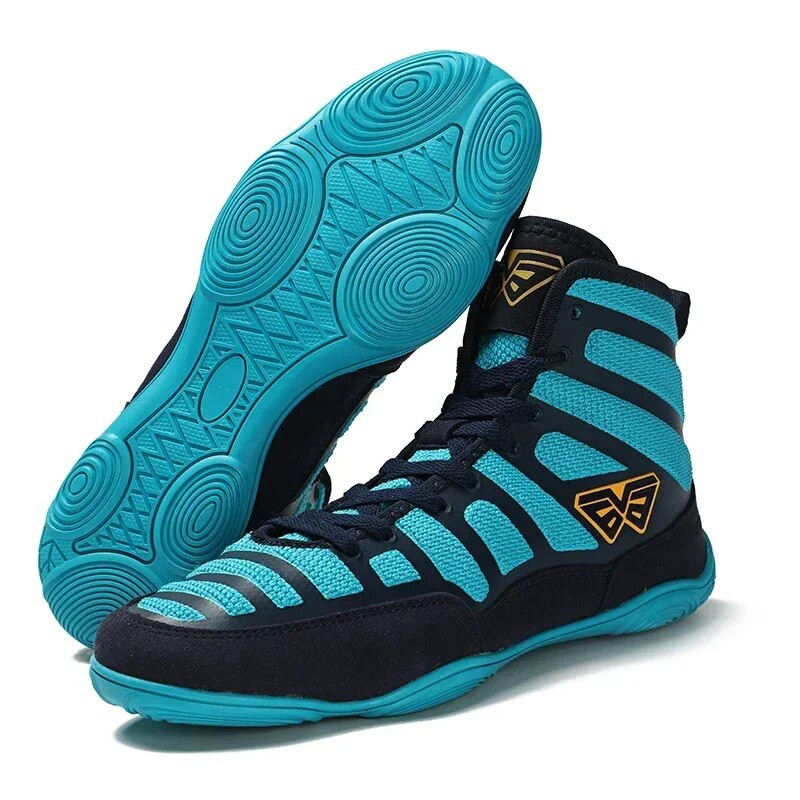 Meeste maadlusjalatsid Treening Kerged kõrge ülaosaga meeste professionaalsed poksijalatsid õues, pehmed meeste sporditrenažöörid, sinine must