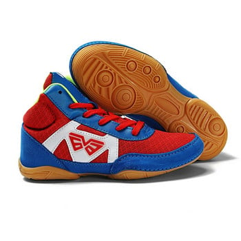 Детски професионални обувки за борба Леки дишащи обувки за бокс за момчета и момичета Червени сини детски меки спортни маратонки Маратонки