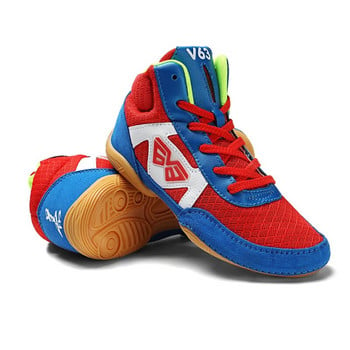 Детски професионални обувки за борба Леки дишащи обувки за бокс за момчета и момичета Червени сини детски меки спортни маратонки Маратонки