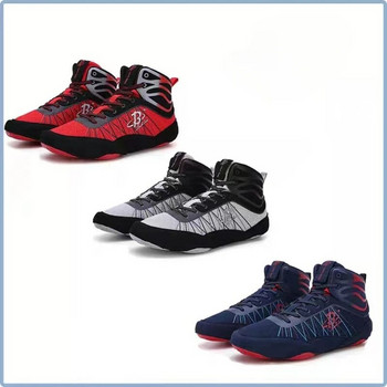 Професионални мъжки дамски обувки за борба Сини червени боксови обувки за двойки Луксозна марка обувки за фитнес унисекс Дизайнерски бойни обувки за момче