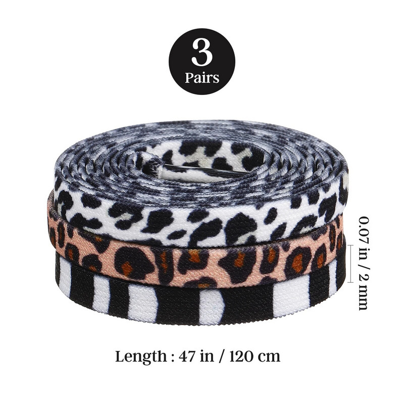 3 κορδόνια με κορδόνια Παπούτσια Ζεύγη Flat κορδόνια Funny Zebra Leopard με σχέδιο αγελάδας Κορδόνια παπουτσιών Elastic αθλητικό λουράκι για
