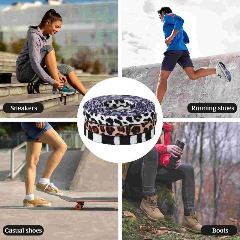 3 κορδόνια με κορδόνια Παπούτσια Ζεύγη Flat κορδόνια Funny Zebra Leopard με σχέδιο αγελάδας Κορδόνια παπουτσιών Elastic αθλητικό λουράκι για